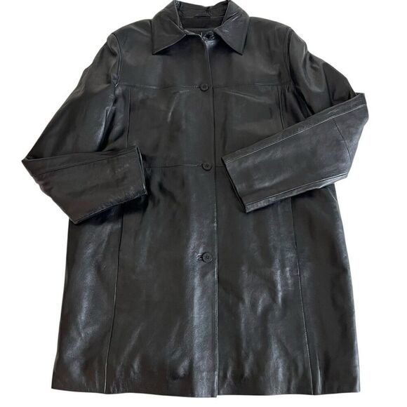 Vintage Nicole Miller Leather Long Line Jacket XL Black Grunge Mob Wife goth - Picture 1 of 13